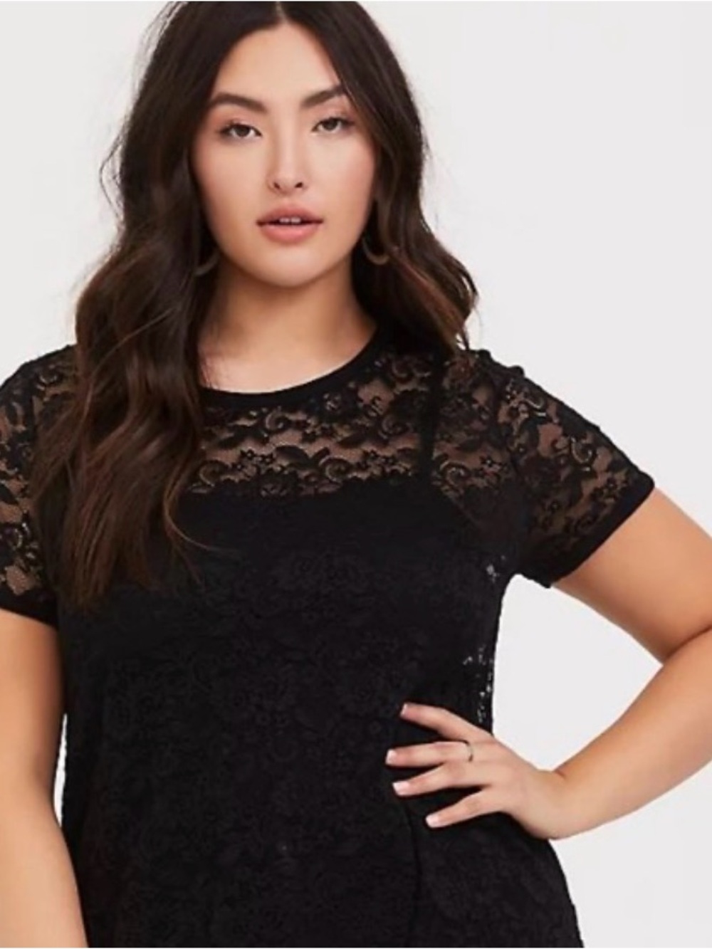 torrid Black Floral Stretch Lace Short Sleeve Crew Neck Tee